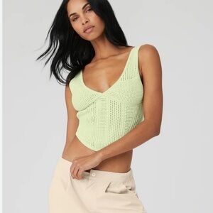 ALO Yoga Open-Knit Chase The Sun Corset Tank - Iced Green Tea Large NWT
